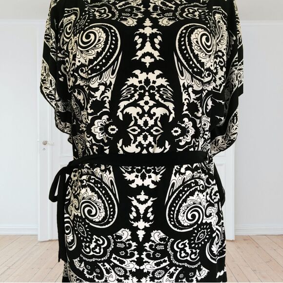 Wrapper Women Paisley Top Blouse Butterfly Sleeve Tie Waist Kimono Style Size M - Picture 5 of 9